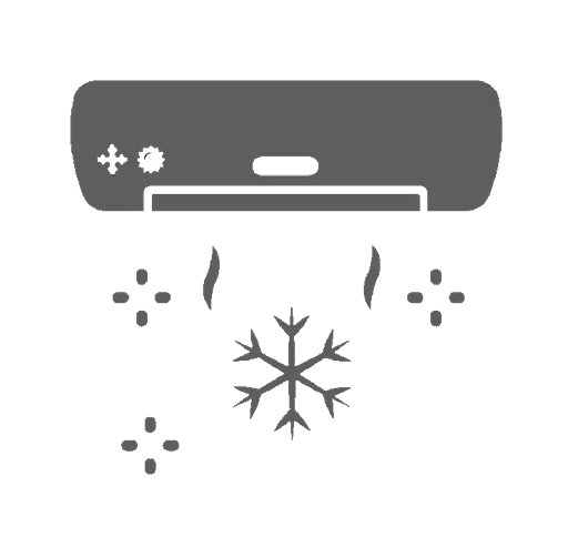 Wall-mounted ductless heat pump head with a snowflake below it